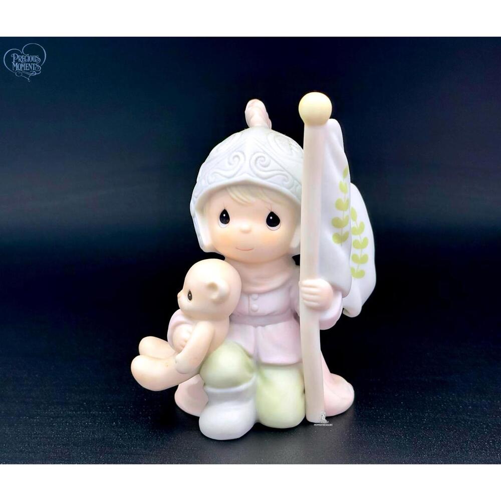 Precious Moments Collectible Figurine Knight w Teddy Bear & Flag Christmas Gift